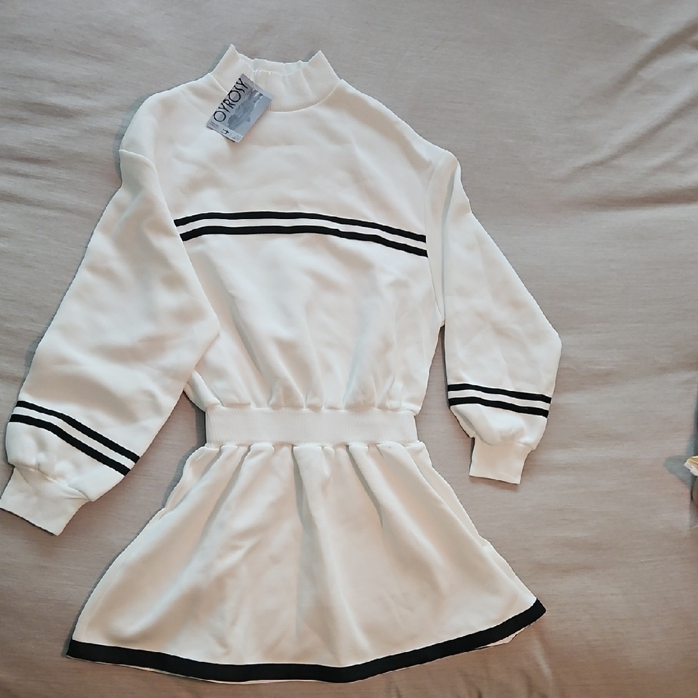 White Athletic Long Sleeve Mock Neck Dress